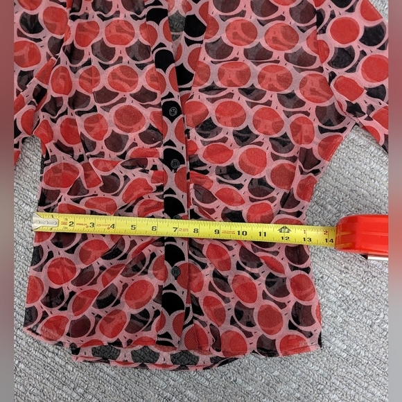 ZARA - Red & Black Rushed Mesh/Sheer Button-Down Blouse - Picture 7 of 9